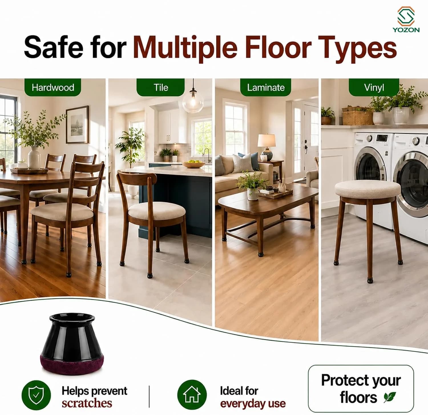 YOZON Chair Leg Floor Protectors Silicone Caps Felt Furniture Pads 32 Pack | Protects Hardwood, Tile, Laminate Floors - view 5