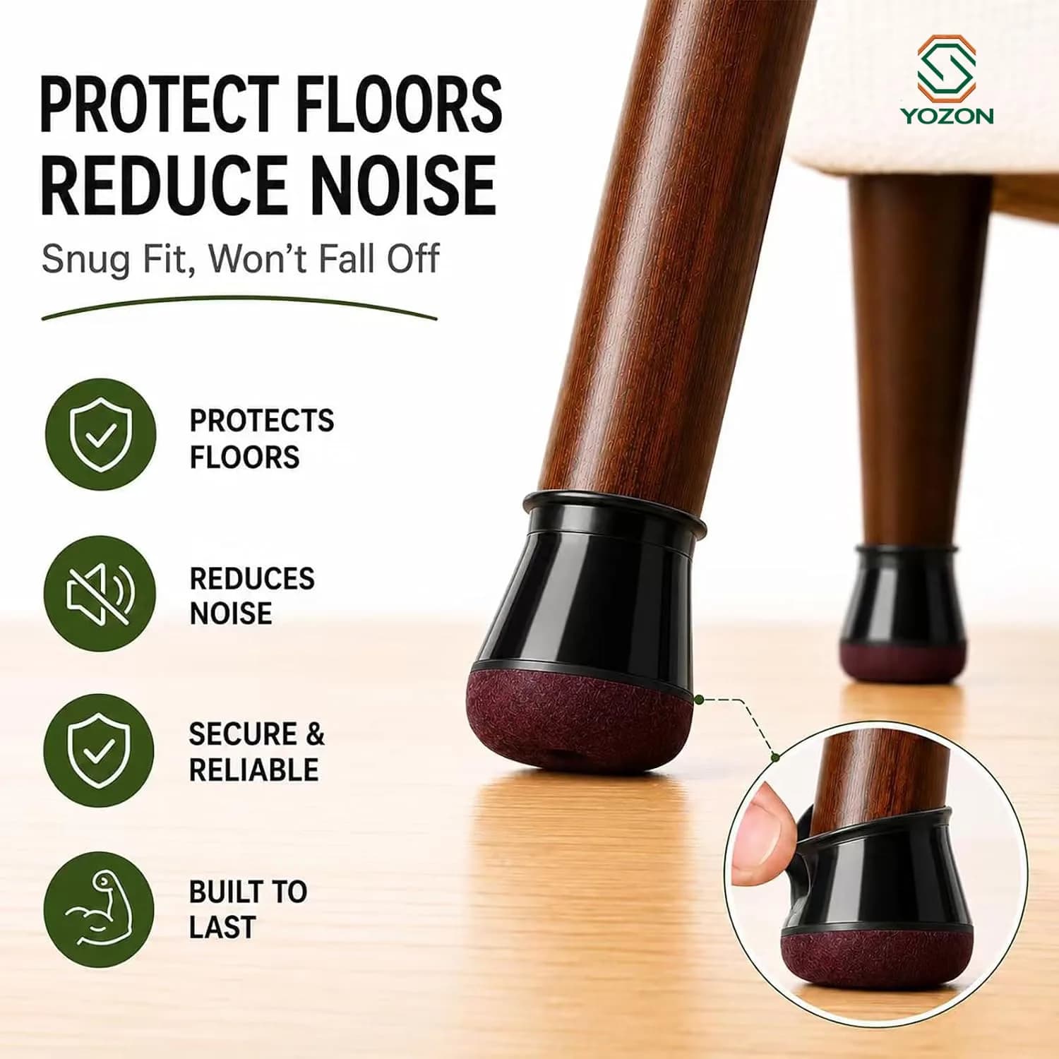 YOZON Chair Leg Floor Protectors Silicone Caps Felt Furniture Pads 32 Pack | Protects Hardwood, Tile, Laminate Floors - view 2