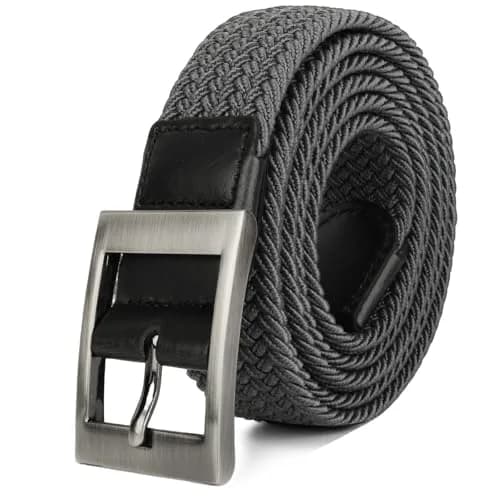 Drizzte Men's 51'' Grey Braided Elastic Stretch Belt | Adjustable for Waist 43-46 thumbnail 1