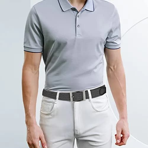 Drizzte Men's 51'' Grey Braided Elastic Stretch Belt | Adjustable for Waist 43-46 thumbnail 2