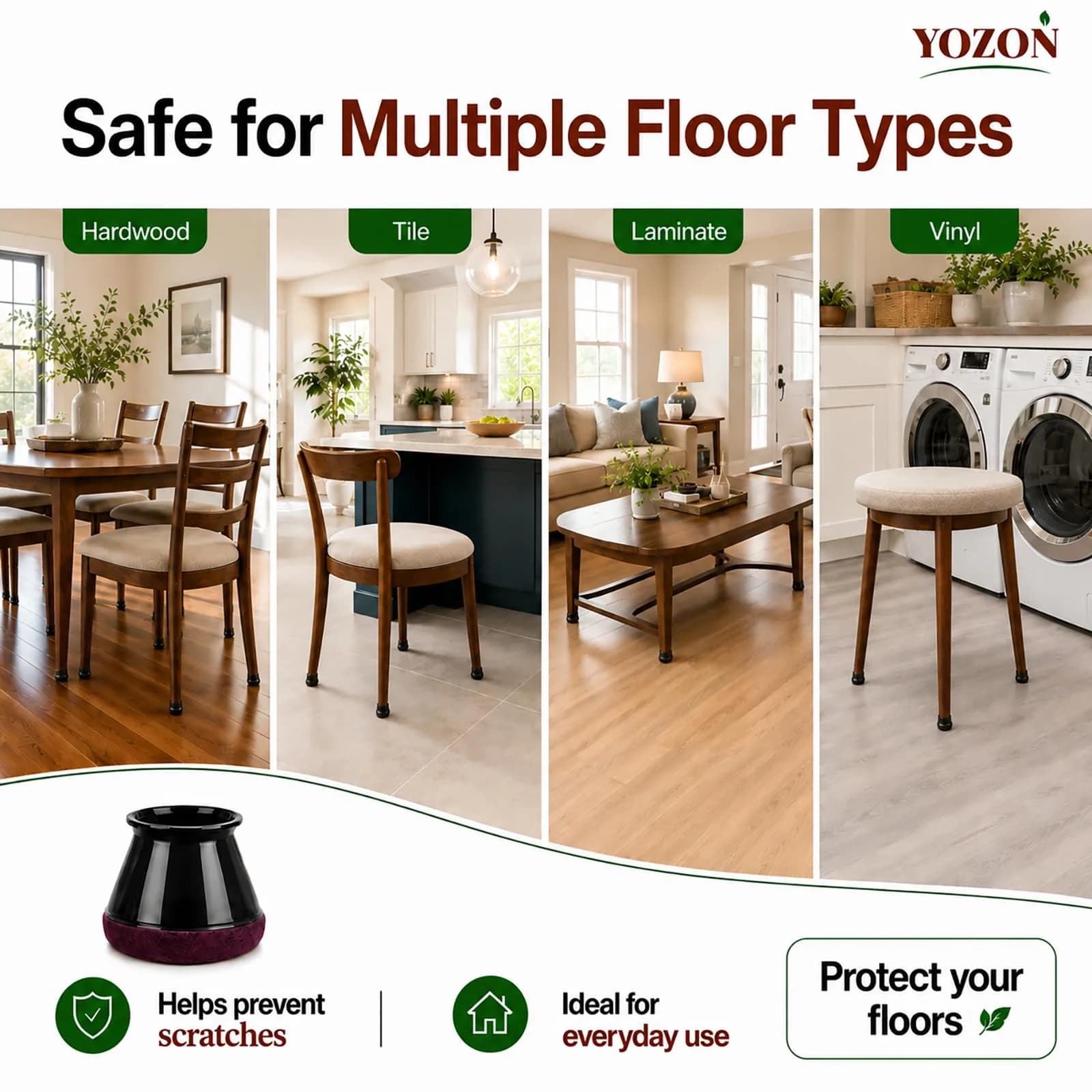 YOZON Chair Leg Floor Protectors Silicone Caps Felt Furniture Pads 16 Pack Black Round Small | Protects Floors & Reduces Noise - view 5