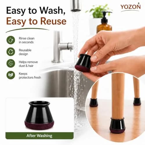 YOZON Chair Leg Floor Protectors Silicone Caps Felt Furniture Pads 16 Pack Black Round Small | Protects Floors & Reduces Noise thumbnail 7