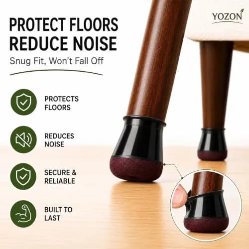 YOZON Chair Leg Floor Protectors Silicone Caps Felt Furniture Pads 16 Pack Black Round Small | Protects Floors & Reduces Noise thumbnail 2