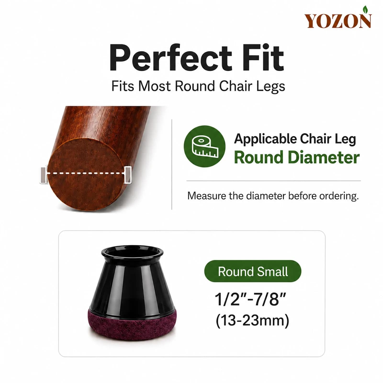 YOZON Chair Leg Floor Protectors Silicone Caps Felt Furniture Pads 16 Pack Black Round Small | Protects Floors & Reduces Noise - view 3