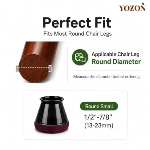 YOZON Chair Leg Floor Protectors Silicone Caps Felt Furniture Pads 16 Pack Black Round Small | Protects Floors & Reduces Noise thumbnail 3