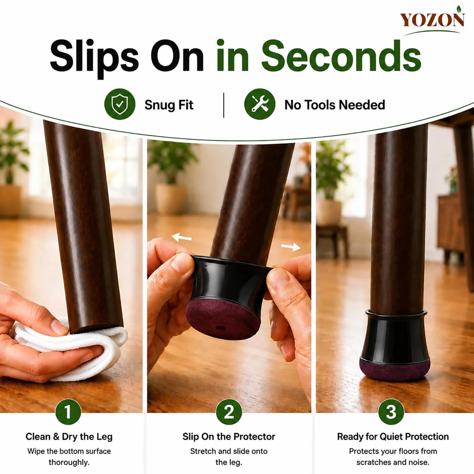 YOZON Chair Leg Floor Protectors Silicone Caps Felt Furniture Pads 16 Pack Black Round Small | Protects Floors & Reduces Noise - view 4