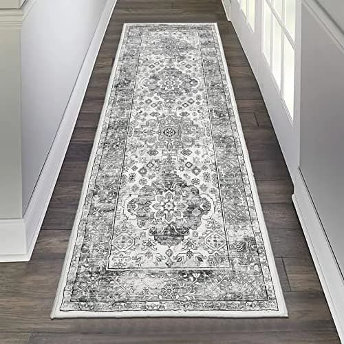 Pauwer Hallway Runner Rug 2x6 | Washable Vintage Grey Boho Style (70-120 chars) thumbnail 1