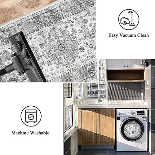 Pauwer Hallway Runner Rug 2x6 | Washable Vintage Grey Boho Style (70-120 chars) thumbnail 4