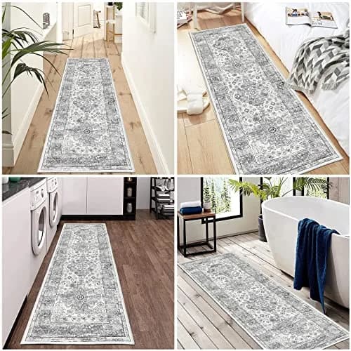 Pauwer Hallway Runner Rug 2x6 | Washable Vintage Grey Boho Style (70-120 chars) thumbnail 6