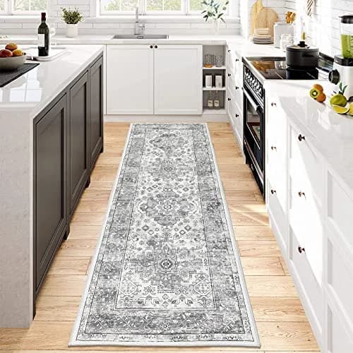 Pauwer Hallway Runner Rug 2x6 | Washable Vintage Grey Boho Style (70-120 chars) thumbnail 2