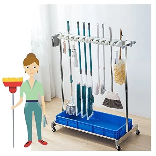 WXZX Utility Movable Commercial Rack for Mops & Brooms | Space-Saving Housekeeping Cart (67×50×122cm) thumbnail 1