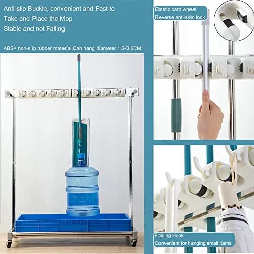 WXZX Utility Movable Commercial Rack for Mops & Brooms | Space-Saving Housekeeping Cart (67×50×122cm) thumbnail 6