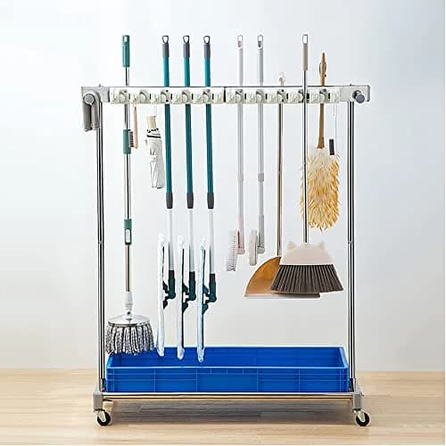 WXZX Utility Movable Commercial Rack for Mops & Brooms | Space-Saving Housekeeping Cart (67×50×122cm) thumbnail 3