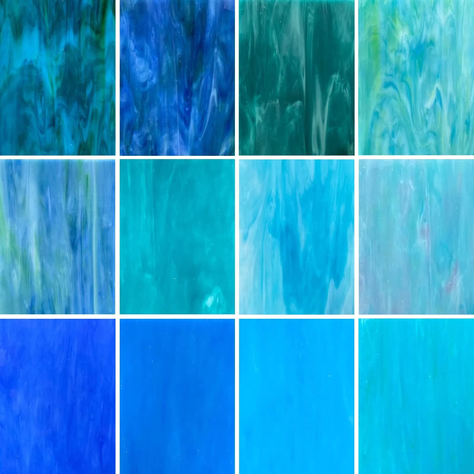 LITMIND Blue Stained Glass Sheets | 12 Sheets, 6" x 4" | Vibrant Mosaic Art Supplies
