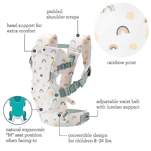 Infantino Flip 4-in-1 Baby Carrier Convertible Ergonomic, Rainbow | Adjustable, 8-32 lbs, 4 Carry Modes thumbnail 4