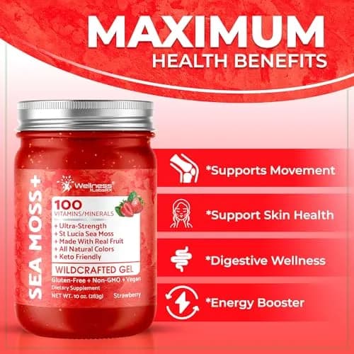 WELLNESS LABSRX Strawberry Sea Moss Gel 300ml (10 Fl Oz) | Nutrient-Rich Superfood for Wellness thumbnail 5