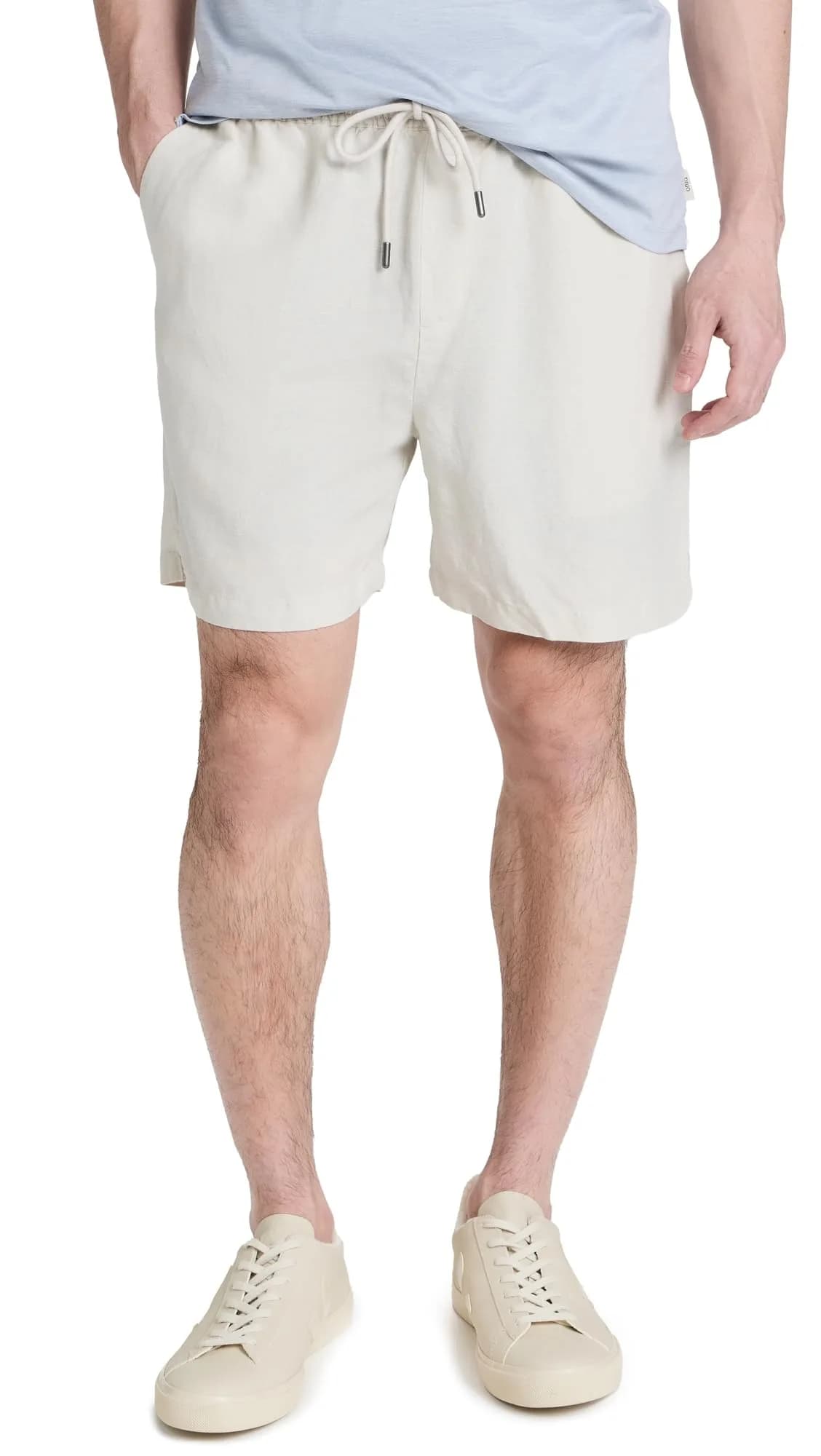 Onia-Air Linen Pull-On Short 6" in Stone | Mid Rise, Stretch Waist, Solid — Stone / Large