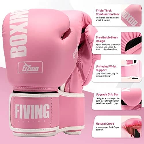 FIVING Pink Boxing Gloves for Women | 10oz MMA & Kickboxing Training (0.45kg) thumbnail 2
