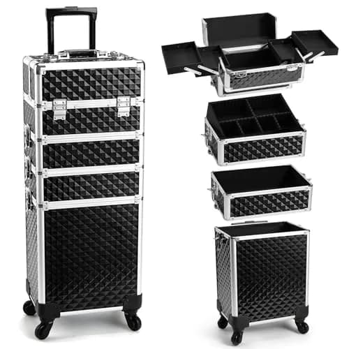 Yueieoun Cosmetic Case 4-in-1 | Travel & Professional Makeup Trolley, Lockable, Black thumbnail 1