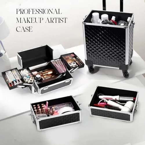 Yueieoun Cosmetic Case 4-in-1 | Travel & Professional Makeup Trolley, Lockable, Black thumbnail 4