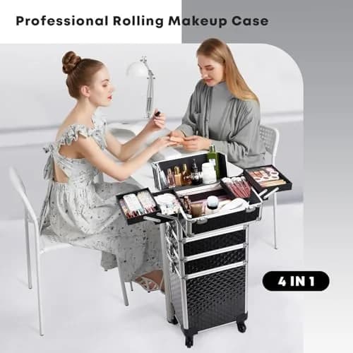 Yueieoun Cosmetic Case 4-in-1 | Travel & Professional Makeup Trolley, Lockable, Black thumbnail 5