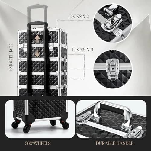 Yueieoun Cosmetic Case 4-in-1 | Travel & Professional Makeup Trolley, Lockable, Black thumbnail 7