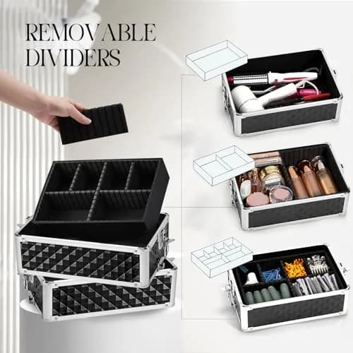 Yueieoun Cosmetic Case 4-in-1 | Travel & Professional Makeup Trolley, Lockable, Black thumbnail 3