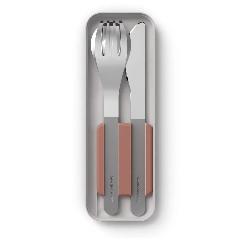 monbento MB Slim Box Moka Flatware Set 3 Pieces | Reusable Stainless Steel Cutlery for Lunch — Pink