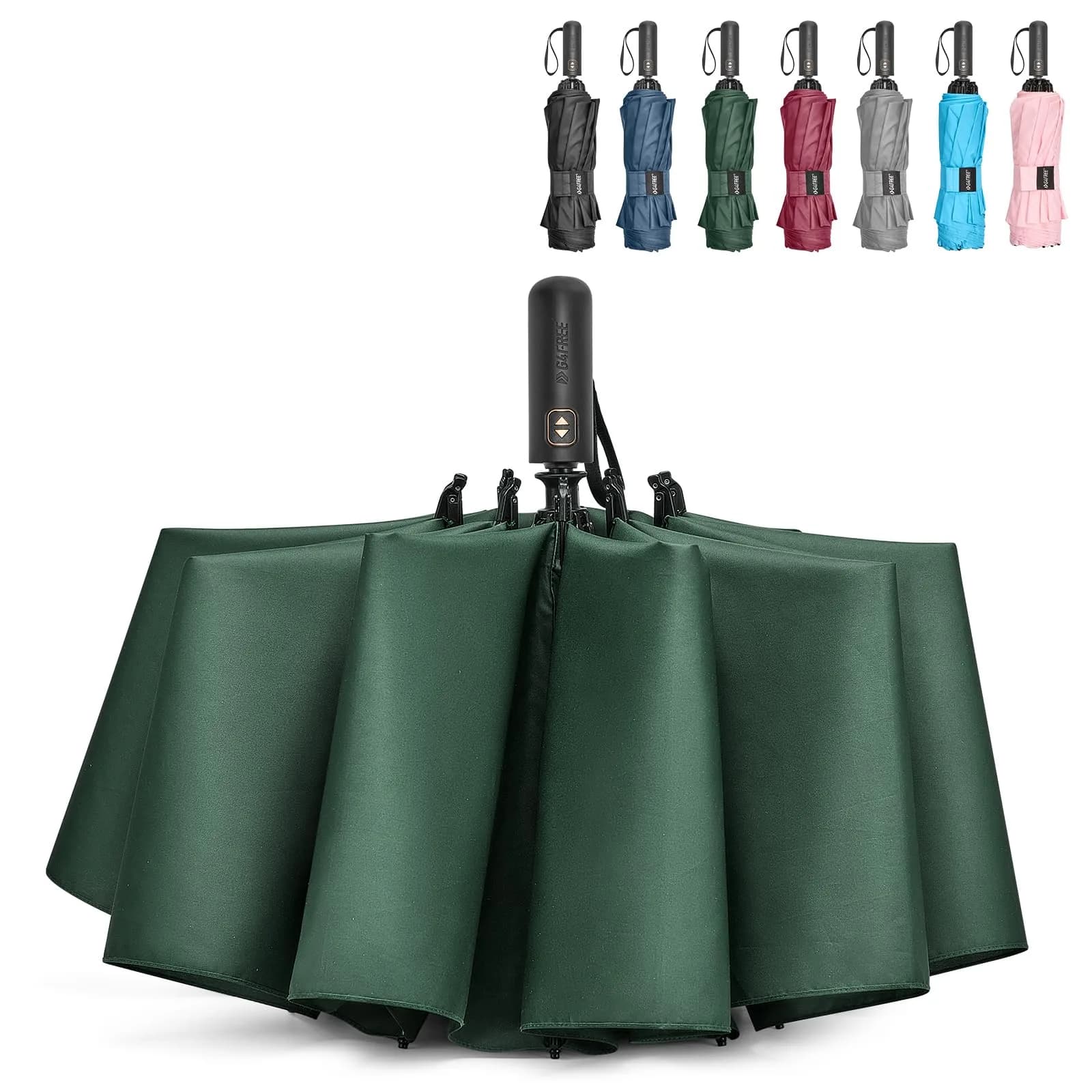 G4Free 62 Inch Large Golf Umbrella Windproof Reverse Travel Umbrella with Double Canopy & Auto Open Close (Dark Green) — Dark Green
