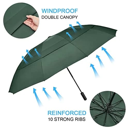 G4Free 62 Inch Large Golf Umbrella Windproof Reverse Travel Umbrella with Double Canopy & Auto Open Close (Dark Green) thumbnail 3