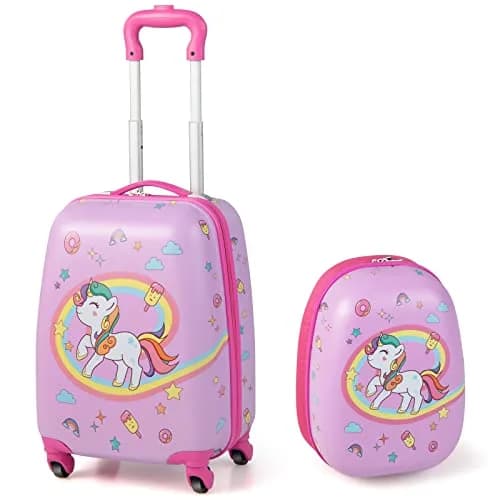 HONEY JOY Kids Luggage Set with 12" Toddler Backpack & 16" Suitcase | Lightweight Durable ABS Hardshell, Pink Horse thumbnail 1