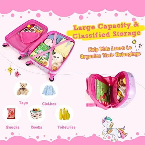 HONEY JOY Kids Luggage Set with 12" Toddler Backpack & 16" Suitcase | Lightweight Durable ABS Hardshell, Pink Horse thumbnail 6