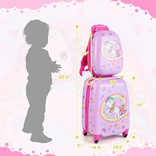 HONEY JOY Kids Luggage Set with 12" Toddler Backpack & 16" Suitcase | Lightweight Durable ABS Hardshell, Pink Horse thumbnail 8