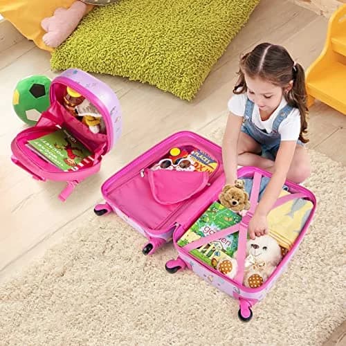 HONEY JOY Kids Luggage Set with 12" Toddler Backpack & 16" Suitcase | Lightweight Durable ABS Hardshell, Pink Horse thumbnail 2