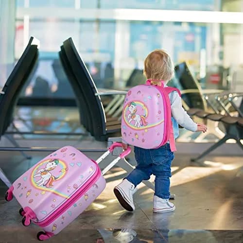 HONEY JOY Kids Luggage Set with 12" Toddler Backpack & 16" Suitcase | Lightweight Durable ABS Hardshell, Pink Horse thumbnail 3