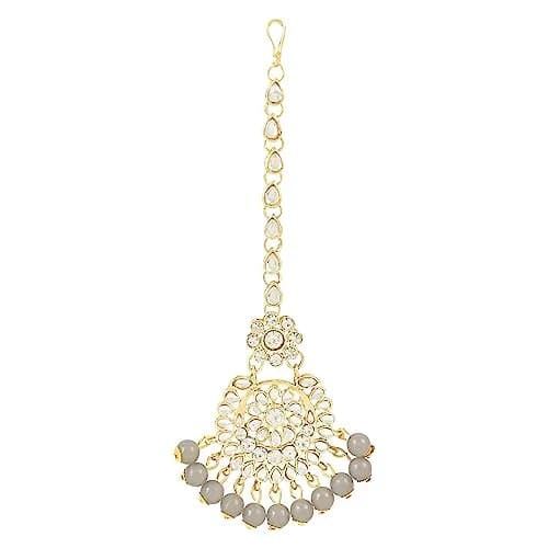 I Jewels Gold Plated Kundan Pearl Maang Tikka Headpiece 17.8 cm (7 Inch) | Traditional Indian Wedding Jewelry thumbnail 1
