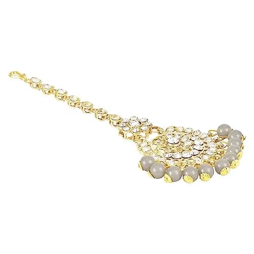 I Jewels Gold Plated Kundan Pearl Maang Tikka Headpiece 17.8 cm (7 Inch) | Traditional Indian Wedding Jewelry thumbnail 2