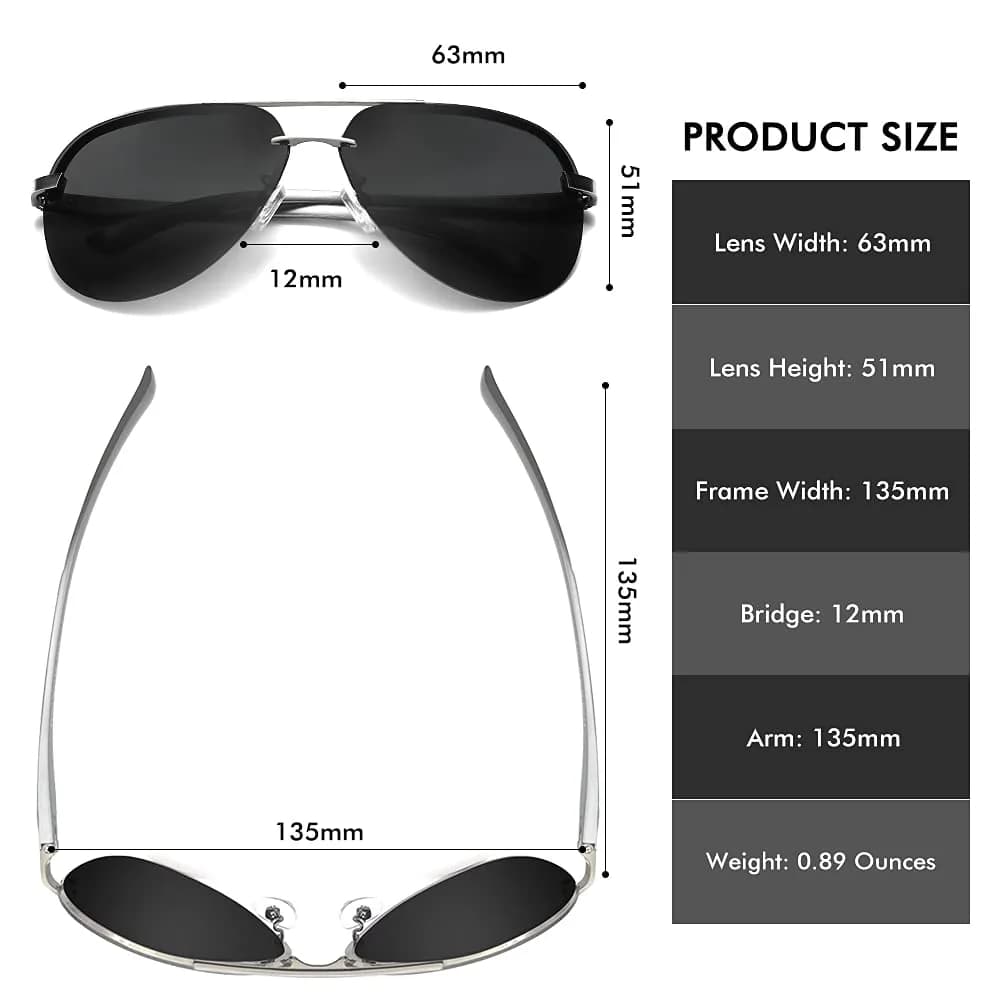 Fishingtours Aviator Sunglasses for Men & Women | Polarized Mirrored Driving Sunglasses (65mm Lens Width) - view 3