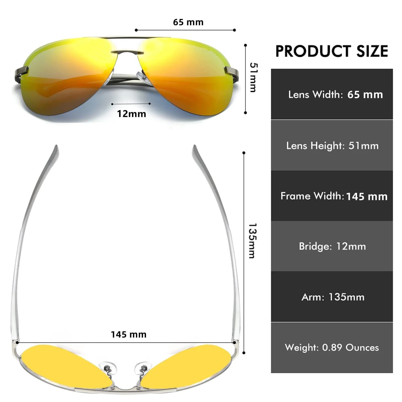 Fishingtours Classic Yellow Aviator Sunglasses for Men & Women | 65mm Lens - view 4