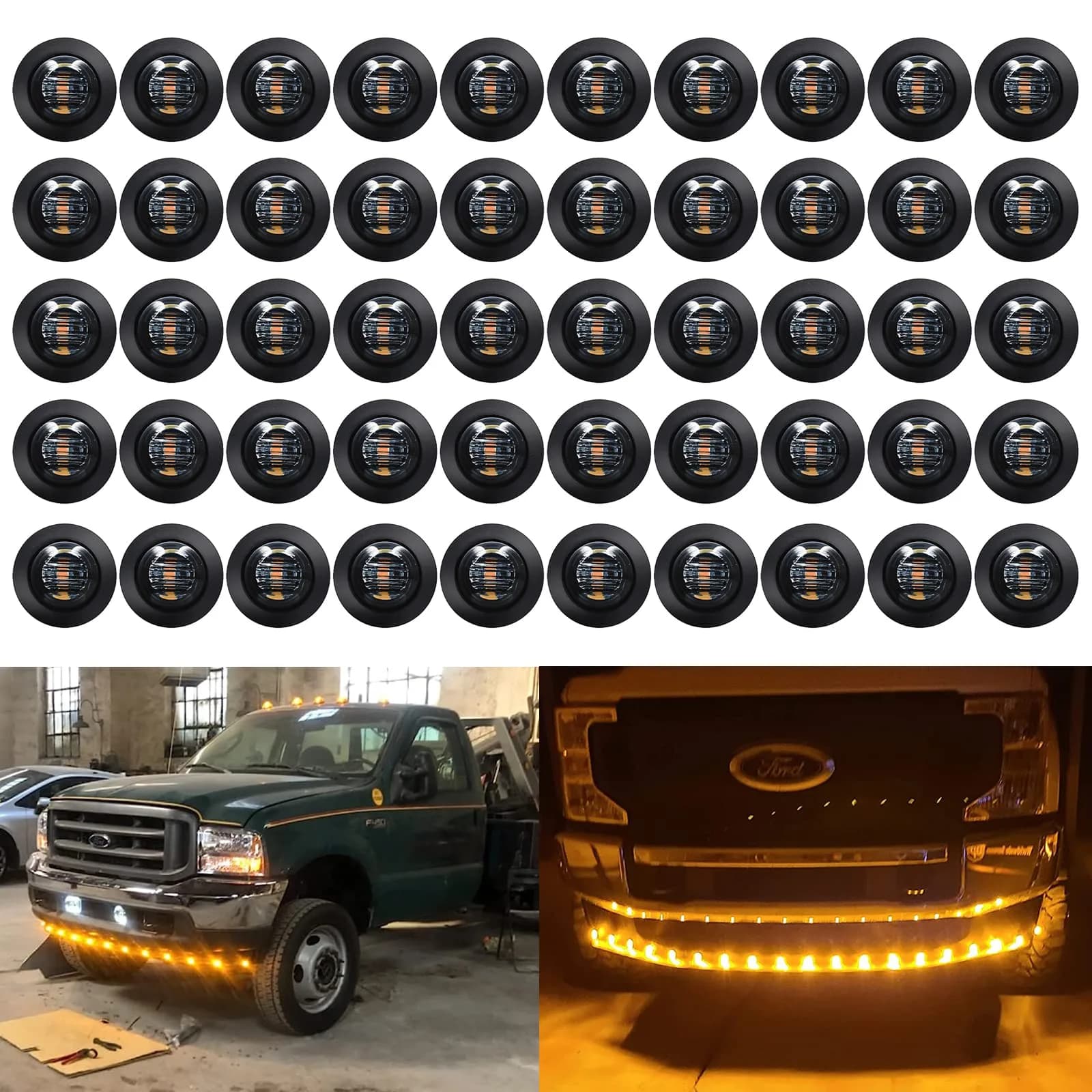 KEING 50X 3/4" Inch Trailer Marker Lights Smoked Amber 3 LED | Waterproof Exterior Marker Lights for Truck RV