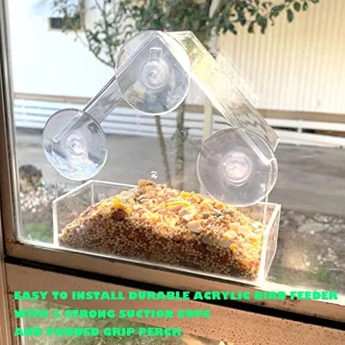 Forfuture-go Bird Feeder Birds House for Outdoor Window Wild Birds, Cardinal, Bluebird | Acrylic, Clear, 5.91in x 2.36in x 5.91in thumbnail 3