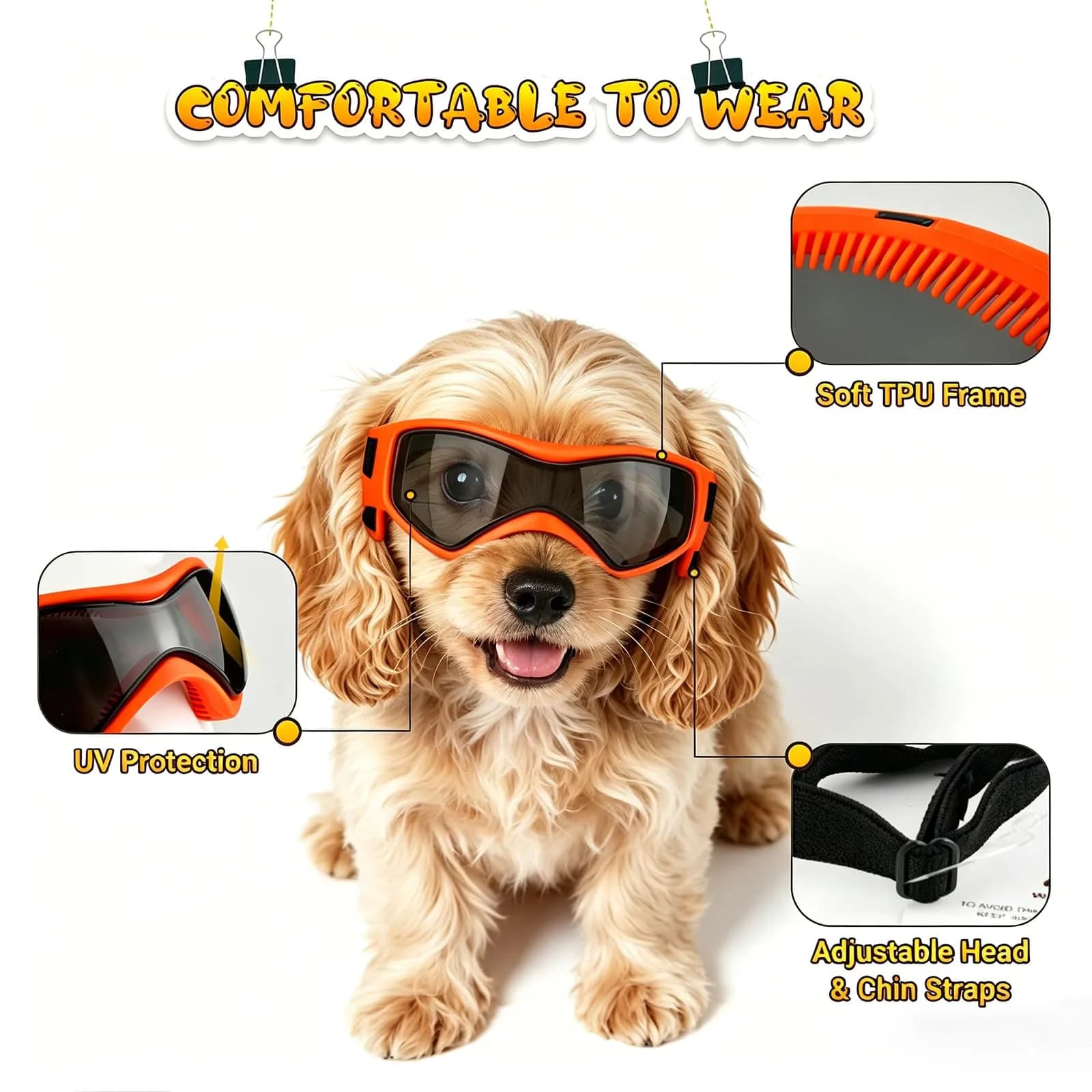 PETLESO Small Breed Dog Goggles - Sporty Orange Pet Sunglasses for Outdoor Adventures - view 3