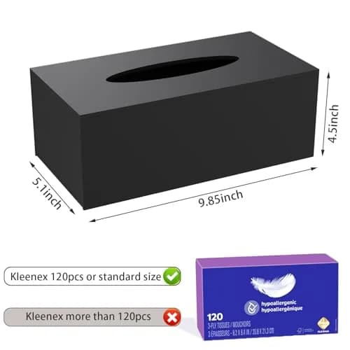 PITBVO Shiny Black Acrylic Tissue Box Holder for Rectangular Tissues | 25.0 cm (9.85") L x 13.0 cm (5.1") W x 11.4 cm (4.5") thumbnail 2