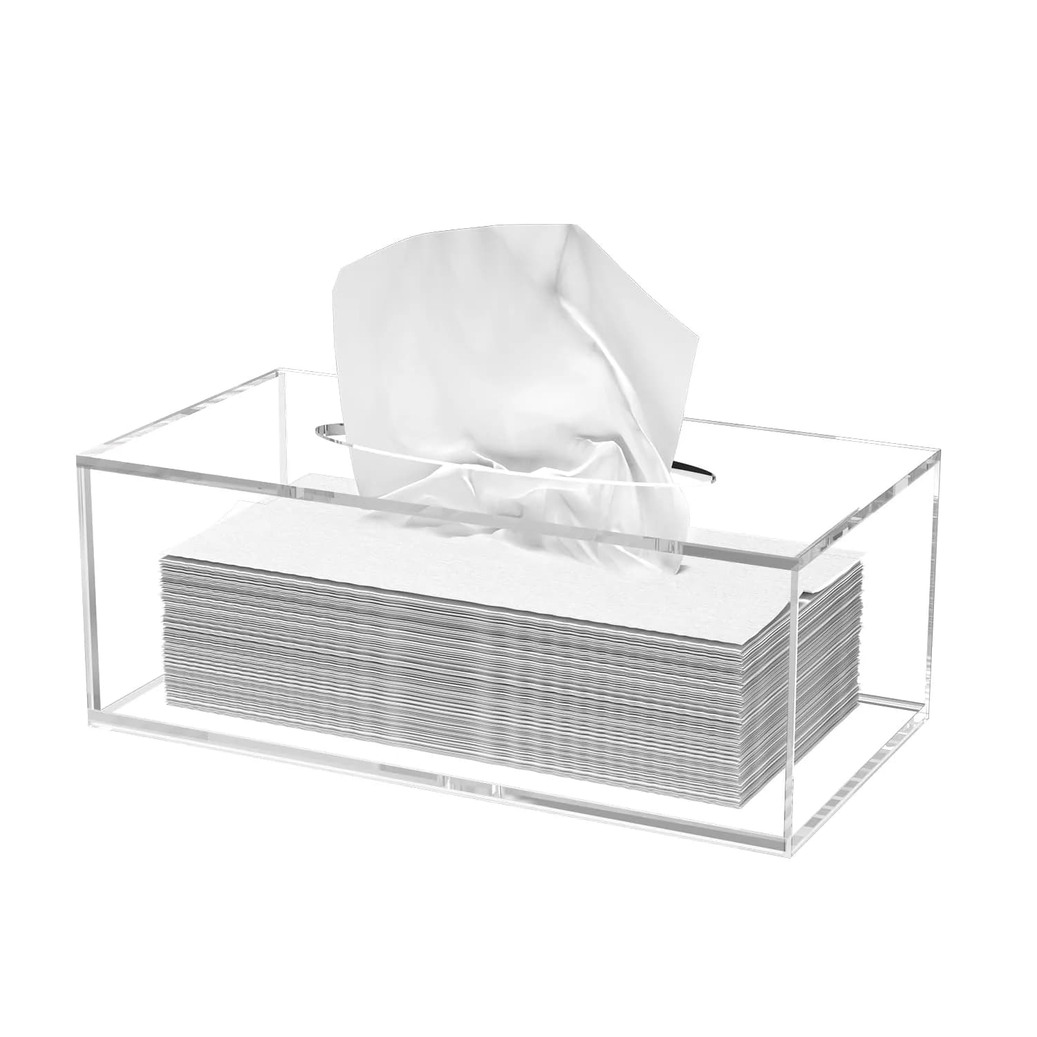 PITBVO Shiny Black Acrylic Tissue Box Holder for Rectangular Tissues | 25.0 cm (9.85") L x 13.0 cm (5.1") W x 11.4 cm (4.5") — Clear / 9.85"L x 5.1"W x 4.5"H