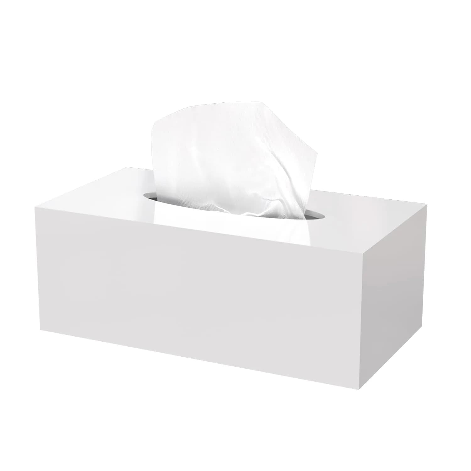 PITBVO Acrylic Tissue Box Cover Rectangle, White | Modern, Durable & Easy to Clean — Glossy White