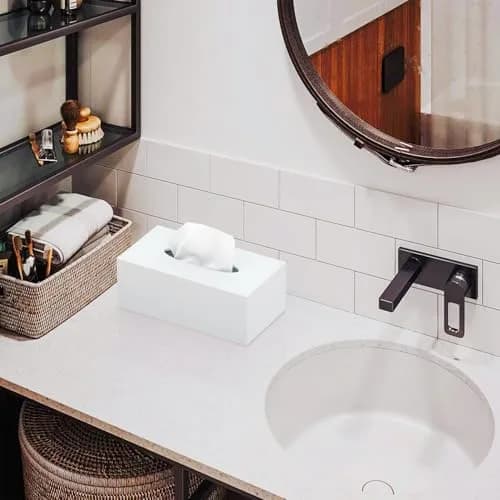PITBVO Acrylic Tissue Box Cover Rectangle, White | Modern, Durable & Easy to Clean thumbnail 7