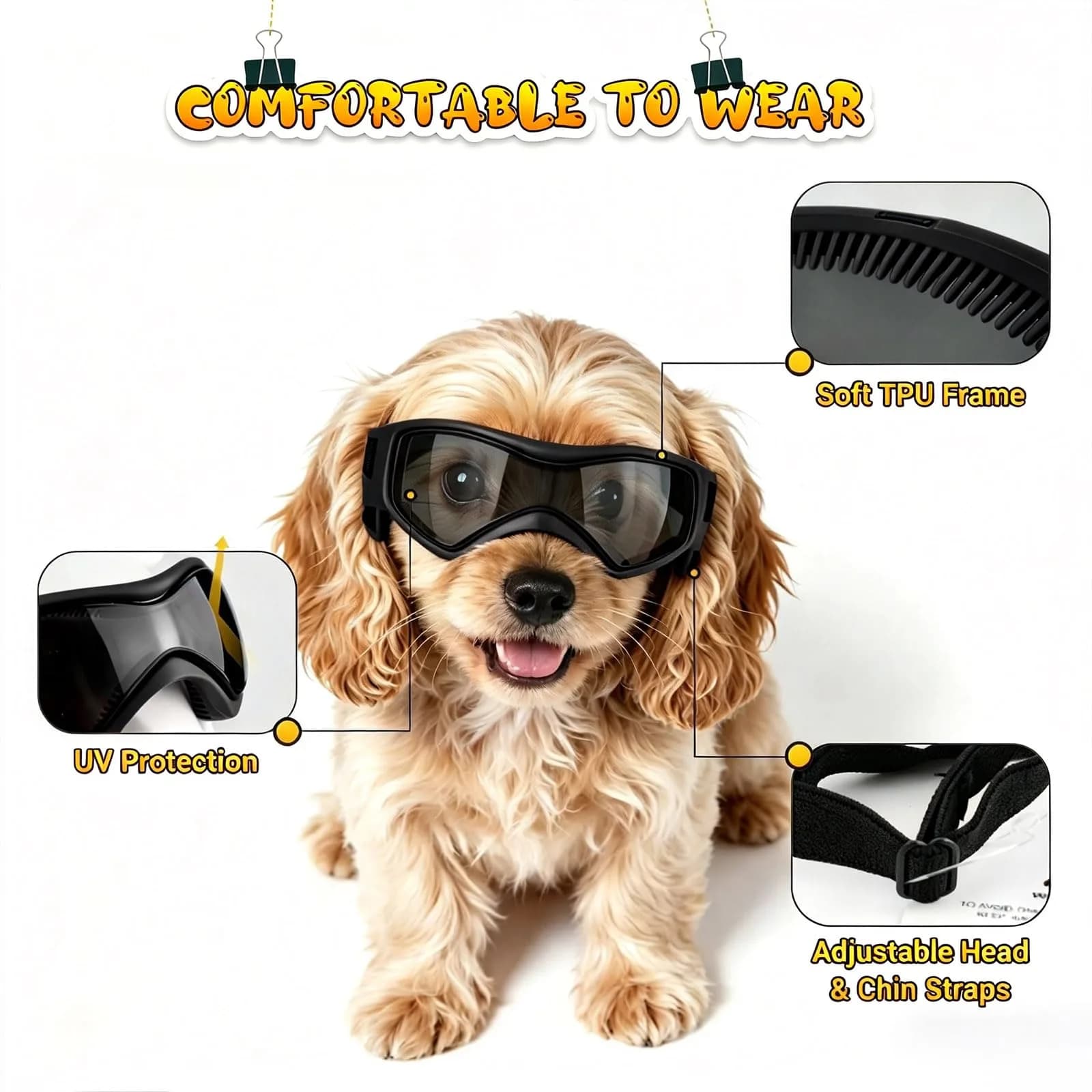 PETLESO Small Breed Black Dog Goggles - Anti-UV Pet Sunglasses for Small Dogs - view 3