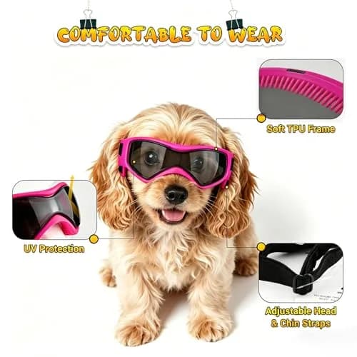 PETLESO Pink Dog Goggles for Small Breeds | UV Protection for Outdoor Riding & Driving thumbnail 3