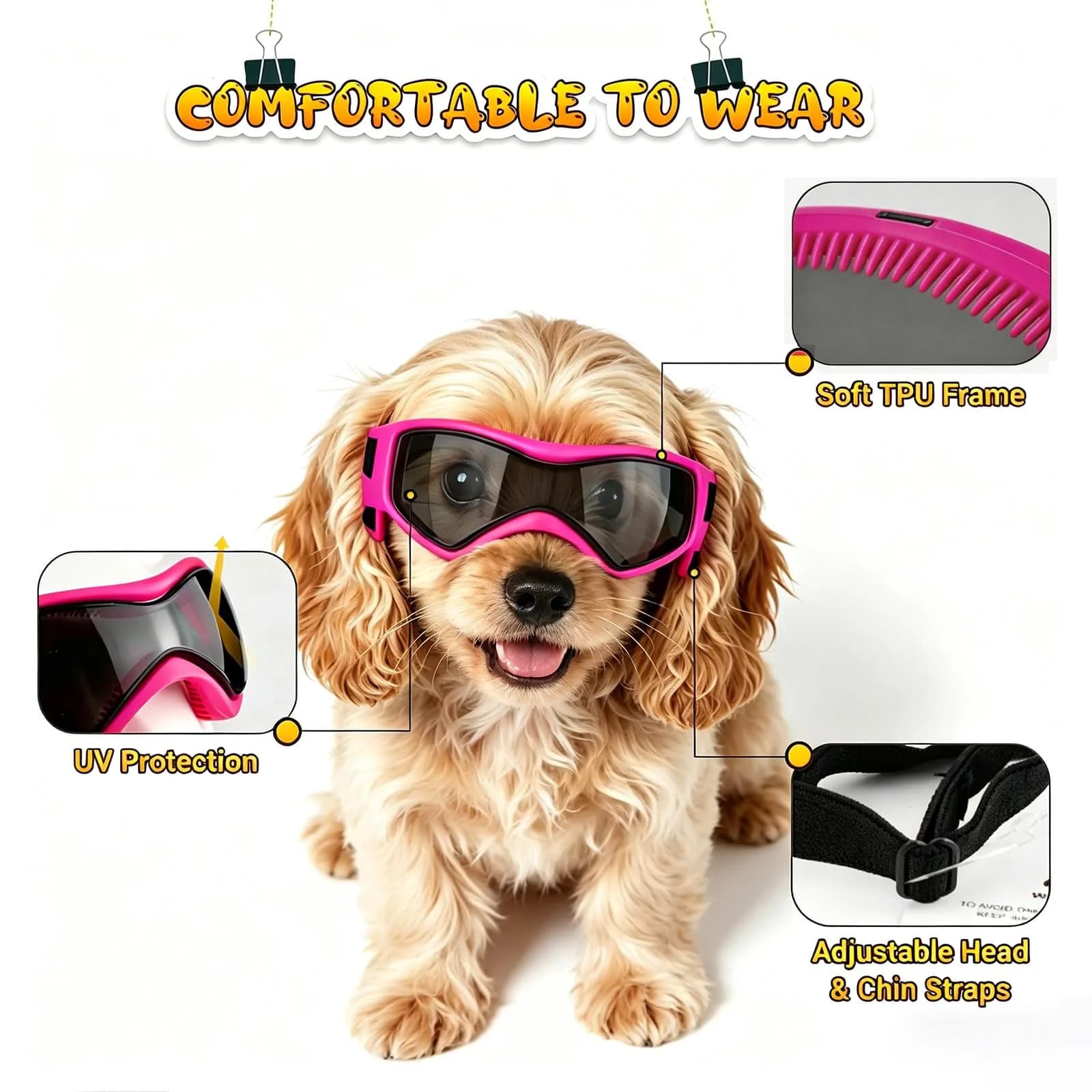 PETLESO Pink Small Dog Goggles: UV Protection Sunglasses for Small Breeds - view 3