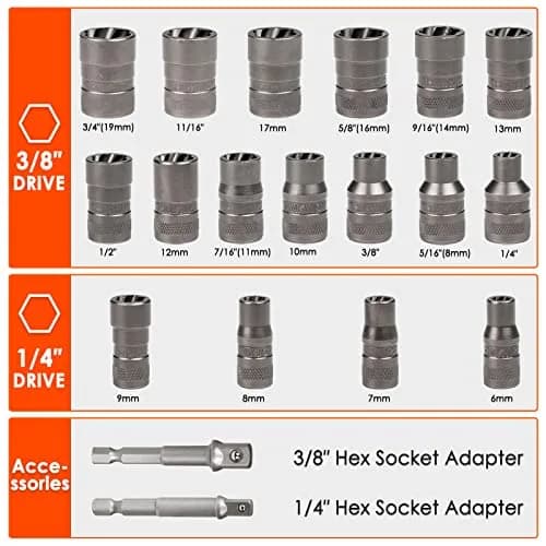 THINKWORK 54-Piece Bolt Extractor Kit with 3/8" Drive | Removes Damaged, Frozen, Rusted, Rounded-Off Bolts, Nuts & Screws thumbnail 4